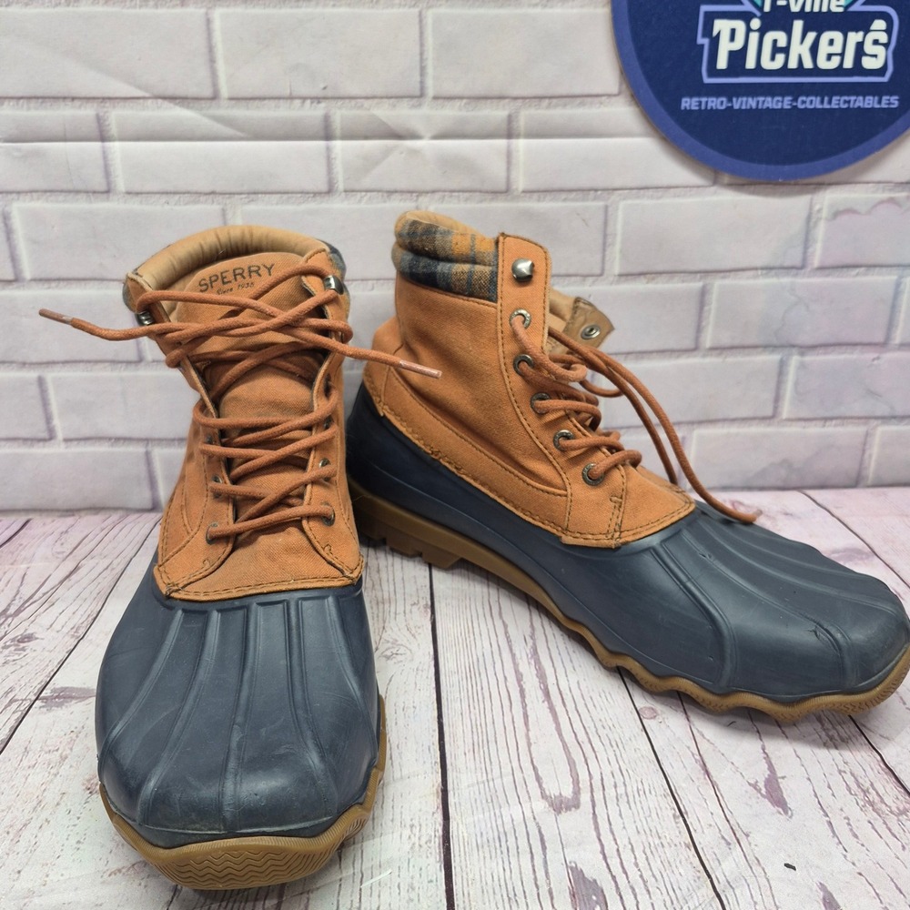 Sperry Top-Sider Avenue Duck Boots Mens 11.5 Waterproof Tan Navy STS17928